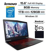 Lenovo 15.6" Full HD Gaming Laptop, Intel Core I7-i7700HQ(up to 3.8Ghz), 4GB Nvidia GeForce GTX 1050 Ti, 15.6" FHD (1920 X 1080) Display, 8GB RAM, 1TB HDD+128GB SSD, Win 10 W/ 29.99 Value Bundle