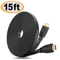 HDMI Cable Flat 15 ft, High Speed(4K 60Hz) Hdmi 2.0 Cord, 2160p HD 1080p 3D/4K Video/Ethernet/Audio Return Channel for Fire TV, Apple TV, Blue ray Players, PS4, PS3, Xbox One, Xbox 360 - Black