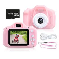 Kids Camera 1080P HD Digital Video Camera Best Gift for Kids, 8.0MP Mini Children Camera Toys Funny Photo Frames Classic Puzzle Games，Safety Material Child Cartoon Camera Include 16G Memory Card(Pink)