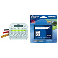 Brother P-Touch, PTD210, Easy-to-Use Label Maker, White & Genuine P-Touch TZE-221 Tape, 3/8%22 Standard Laminated P-Touch Tape, Black on White, Single-Pack