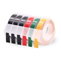 Absonic 3D Plastic Embossing Label Tape Refills Compatible for Dymo Organizer Xpress, Office-Mate II Label Embosser Maker, 3/8'' x 9.8', 9mm x 3m, White Print on Black/Red/Green/Yellow, 6-Pack