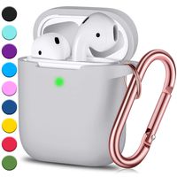 JINGCI Airpods Case, Full Protective Airpods Case Cover Silicone Airpods Case Keychain for Girls and Women, Soft Chargeable Headphone Case with Rose Gold Carabiner for AirPods 2 and 1, Pebble