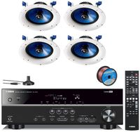 Yamaha Digital Home Theater Audio Video Receiver + Yamaha in-Ceiling 2-Way Speakers (Set of 4) with a 8" PP Mica Cone Woofer & 1" Fluid-Cooled Soft-Dome Swivel Tweeter + 100 ft 16 AWG Speaker Wire