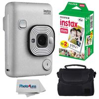 Fujifilm Instax Mini LiPlay Hybrid Instant Camera (Stone White) + Fujifilm Instax Instant Film (20 Shots) + Compact Camera Case - Instant Camera Bundle
