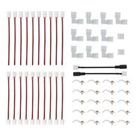 3528 2 Pin LED Strip Connector Kit - 8mm LED Connector Kit Includes 10x LED Strip Light Connector Pigtail, 10x Jumper Connector, 10x L Shape Connectors, 2X DC Connector, 2X Gapless Connectors, Clips