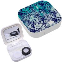 Portable Contact Lens Case Box Travel Kit Mirror + Bottle + Tweezers Container Holder [ Flowers Leaves Peonies Watercolor ]