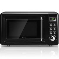 COSTWAY Retro Countertop Microwave Oven, 0.7Cu.ft, 700-Watt, Cold Rolled Steel Plate, 5 Micro Power, Delayed Start Function, with Glass Turntable & Viewing Window, LED Display, Child Lock (Black)