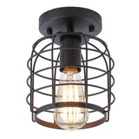 Create for Life Industrial Vintage Flush Mount Ceiling Light,Rustic Metal Cage Pendant Lighting Lamp Fixture for Hallway Stairway Kitchen Garage, E26, Black Painting Finish