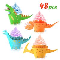 Dinosaur Cupcake Wrappers Toppers(48Pack),Konsait Little Dino Cupcake Toppers Cake Table Decorations Party Supplies for Boys Kids Birthday Party Decor Favors