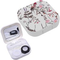 Portable Contact Lens Case Box Travel Kit Mirror + Bottle + Tweezers Container Holder [ Trendy Floral Many Kind ]