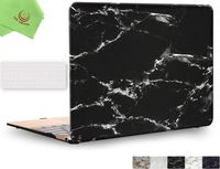 UESWILL 2in1 Marble Pattern Smooth Hard Shell Case Cover for MacBook 12 inch with Retina display (Model: A1534) + Keyboard Cover + Microfibre Cleaning Cloth, (Black/White)