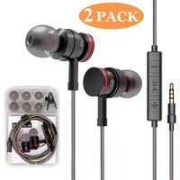 Earbud 2 Pack Headphones with Microphone Stereo Earbuds Bass Earphones with Mic and Volume Control 3.5mm Plug Compatible Multiple Audio Devices 3.9 Ft Black