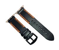 KoudHug Compatible iWatch Band 42mm, Soft Genuine Leather Replacement iWatch Bands Compatible with iWatch Series 3,Series 2,Series 1,Sport, Edition (Black Orange Line 42mm)