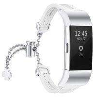 fastgo Compatible with Fitbit Charge 2 Bands, Slim Breathable Lightweight Replacement Leather Wristband Bracelet Sport Straps Compatible with Charge 2 HR Band for Women (White)
