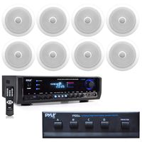 Pyle Digital Home Theater Bluetooth Stereo Receiver, (8) in-Wall/in-Ceiling Dual 8-inch Speakers with 4 Channel Speaker Selector