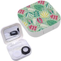 Portable Contact Lens Case Box Travel Kit Mirror + Bottle + Tweezers Container Holder [ Tropical Leaves ]