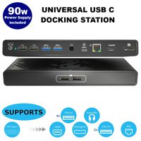 MediaGear Dual Display USB C Docking Station w/ 70W Power Delivery. Ports: HDMI, DisplayPort, 6x USB, Gigabit Ethernet, Audio/Mic, Bundle: 90W AC Adapter, C-C Cable, C-A Dongle for Mac & Windows OS