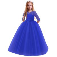 Flower Girls Pageant Ball Gowns Kids Chiffon Embroidered Tulle Wedding Party Homecoming Bridesmaid Dress for Junior Teen Royal Blue 5-6 Years