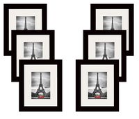Studio 500, 6 Value Pack of 8 by 10-inch Real Solid Wood Photo Frames, Tempered Glass, with Acid Free Off-White Core Bevel Mat Board for 5x7 Pictures, Comes in 2 Colors (Black)