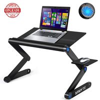 Adjustable Laptop Stand, (2019 Ultra-Large, Upgraded Sturdier) Foldable Aluminum Laptop Desk/Table, Portable Laptop Stand for Bed/Sofa/Desk with Large Cooling Fan & Mouse Pad Side as Gift, Black