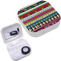 Portable Contact Lens Case Box Travel Kit Mirror + Bottle + Tweezers Container Holder [ Tribal ]