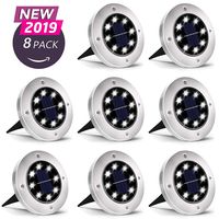 Otdair Solar Ground Lights, 8 LED Outdoor Solar Disk Lights, Waterproof In-Ground Lights, Solar Garden Lights, Landscape Lights for Pathway, Yard, Deck, Patio, Walkway, 8 Packs