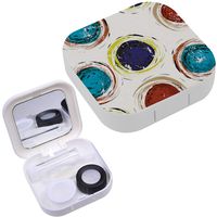 Portable Contact Lens Case Box Travel Kit Mirror + Bottle + Tweezers Container Holder [ Circles Strokes ]