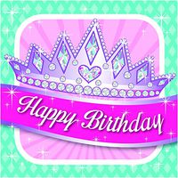 Creative Converting 16 Count 3 Ply Happy Birthday Princess Party Lunch Napkins, Pink/Silver