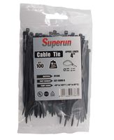 Superun 4 inch selflocking cable tie (Industrial grade zip tie) pack of 100 black