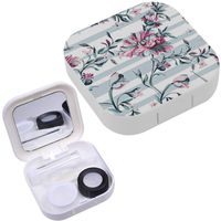 Portable Contact Lens Case Box Travel Kit Mirror + Bottle + Tweezers Container Holder [ Decorative Flowers Stripe On White ]