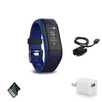 Garmin vivosmart HR+ Regular Fit Activity Tracker - Midnight Blue/Force Blue Fitness Band Bundle with USB Wall Charger