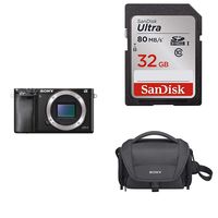 Sony Alpha a6000 Mirrorless Digital Camera 24.3 MP SLR Camera with 3.0-Inch LCD - Body Only (Black)  with Soft Carrying Case and 32GB Memory Card