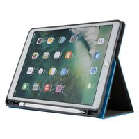 Sammid iPad Pro 11 Cover, Pu Leather Full Body Protective Cover with Card Slots Tri-fold Stand Folio Business Cover with Pen Holder Easy Viewing Hand Strap Case for 2018 iPad Pro 11 - Light Blue