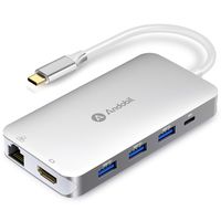 Andobil New limited Silver 9-in-1 USB C Hub Adapter Dongle, Ethernet, 4K HDMI, 4 USB 3.0 Ports, USB-C PD, SD/TF Card Reader for MacBook pro, Dell XPS