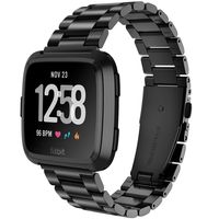 Compatible for Fitbit Versa/Versa 2/Versa Lite Bands, GaoBao Black Solid Stainless Steel Metal Replacement Business Bracelet Strap Band for Fitbit Versa Sports Smart Watch Fitness Band Women Men,Black