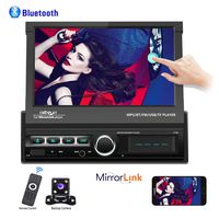 Hikity Single Din Car Stereo 7" Folding Capacitive Touch Screen Radio FM Bluetooth Receive with USB/AUX-in/SD Card Port Supports Mirror Link for Android/iOS Phone + Backup Camera & Remote Controller