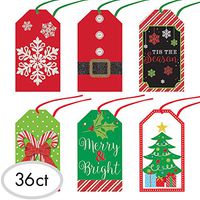 Assorted Modern Christmas Tape-on Paper Tags, 36 Ct. | Party Accessory