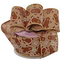Gingerbread Man Wired Christmas Ribbon - 2 1/2" x 10 Yards, Faux Burlap Tree and Gift Decor, Wreaths, Bows, Party Decorations, Swag, Garland, Boxing Day, Gift Basket, Fundraiser