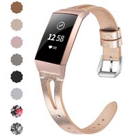 NANW Leather Bands Compatible with Fitbit Charge 3/Charge 3 SE, Slim Genuine Leather Band Replacement Accessories Strap Women Man Wristbands, Large Small