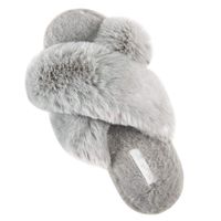 HALLUCI Women's Cross Band Soft Plush Fleece House Indoor or Outdoor Slippers (7-8, Grey)