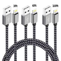 Phone Charger Cable 3FT 6FT 10FT Nylon Braided Charger Cord Compatible with Phone XS XR X 8 8PLUS 7 7Plus SE 5 6 6sPlus Pad Mini Air Pro Pod 3 Pack Black