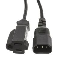 Power Cord Adapter, Black, C14 to NEMA 5-15R, 10 Amp, 1 Foot