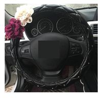 Advanced Black PU Leather Cute Flower Car Steering Wheel Cover Wrap Car Interior Trim