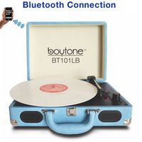 Boytone BT-101LB Bluetooth Turntable Briefcase Record Player AC-DC, Built in Rechargeable Battery, 2 Stereo Speakers 3-Speed, LCD Display, FM Radio, USB/SD,RCA, AUX / MP3, Encoding, 110/220 Volt.