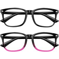 Blue Light Blocking Glasses 2pack Square Computer Glasses Women/Men, Nerd Reading Gaming Glasses Non Prescription (black+purple)