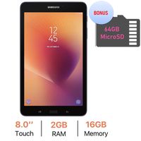 Samsung Galaxy Tab A 8.0'' Touchscreen (1280 x 800) Wi-Fi Tablet, Quad-Core 1.4GHz Processor, 2GB RAM, 16GB Memory, Dual Cameras, Bluetooth 4.2, Bonus 64GB MicroSD Card, Android 7.1 OS