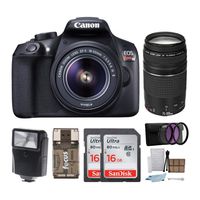 Canon EOS Rebel T6 Digital Camera: 18 Megapixel 1080p HD Video DSLR Bundle with 18-55mm &75-300mm Lenses 32GB (2 x 16GBSD Card) Flash Filter Kit & Bag - Professional Vlogging Sports & Action Cameras