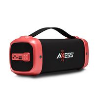AXESS SPBT1074 Portable Indoor/Outdoor Bluetooth Media Speaker with Built-In FM Radio Rechargeable Battery and Subwoofer Red