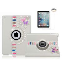 STENES iPad Mini 3/2/1 Case - STYLISH - 3D Handmade Bling Crystal Dance Butterfly Flowers 360 Degree Rotating Stand Case With Smart Cover Auto Sleep/Wake For iPad Mini 1 / Mini 2 / Mini 3 - Pink