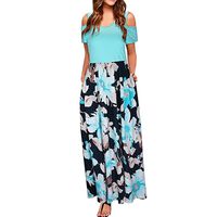 Women Long Maxi Dress,Sexy Cold Shoulder Short Sleeve Pocket Floral Print Elegant Casual Summer Beach Sundress Green